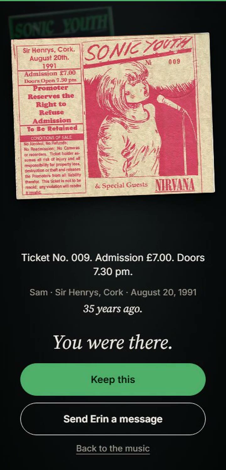 The ending of a finished gift: the real ticket and the words You were there